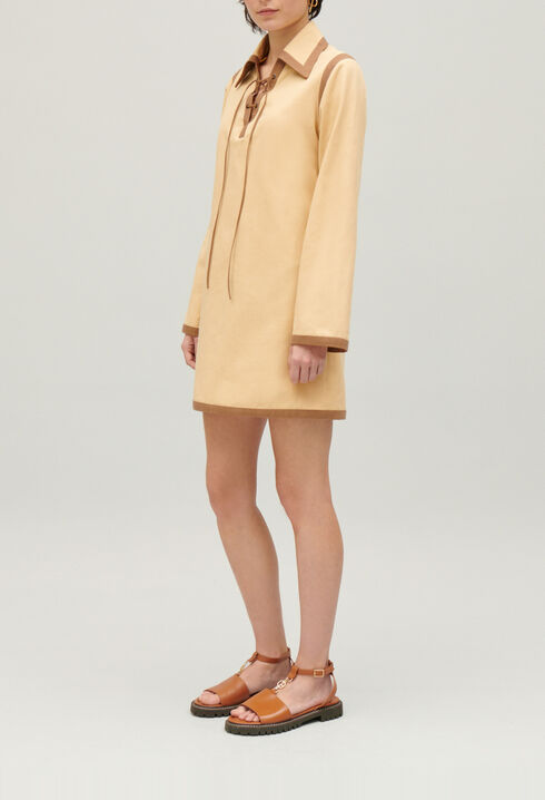 Short beige lace-up dress
