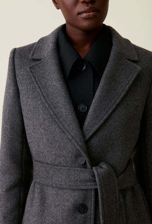 Long grey belted coat