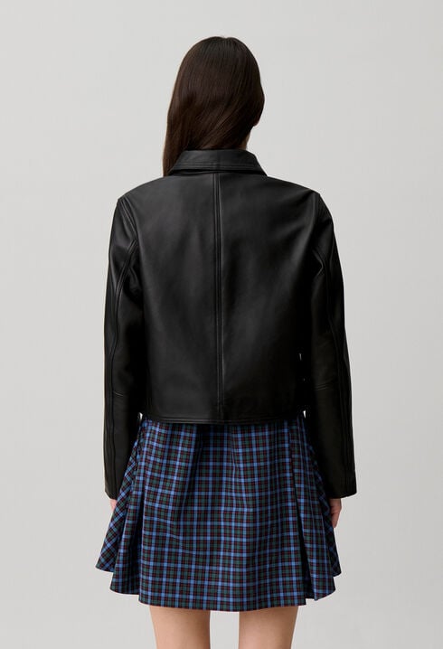Short black leather jacket