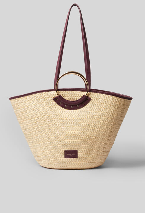 Braided raffia basket with handles