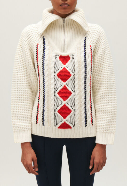 Two-tone knitted jumper zipped rollneck