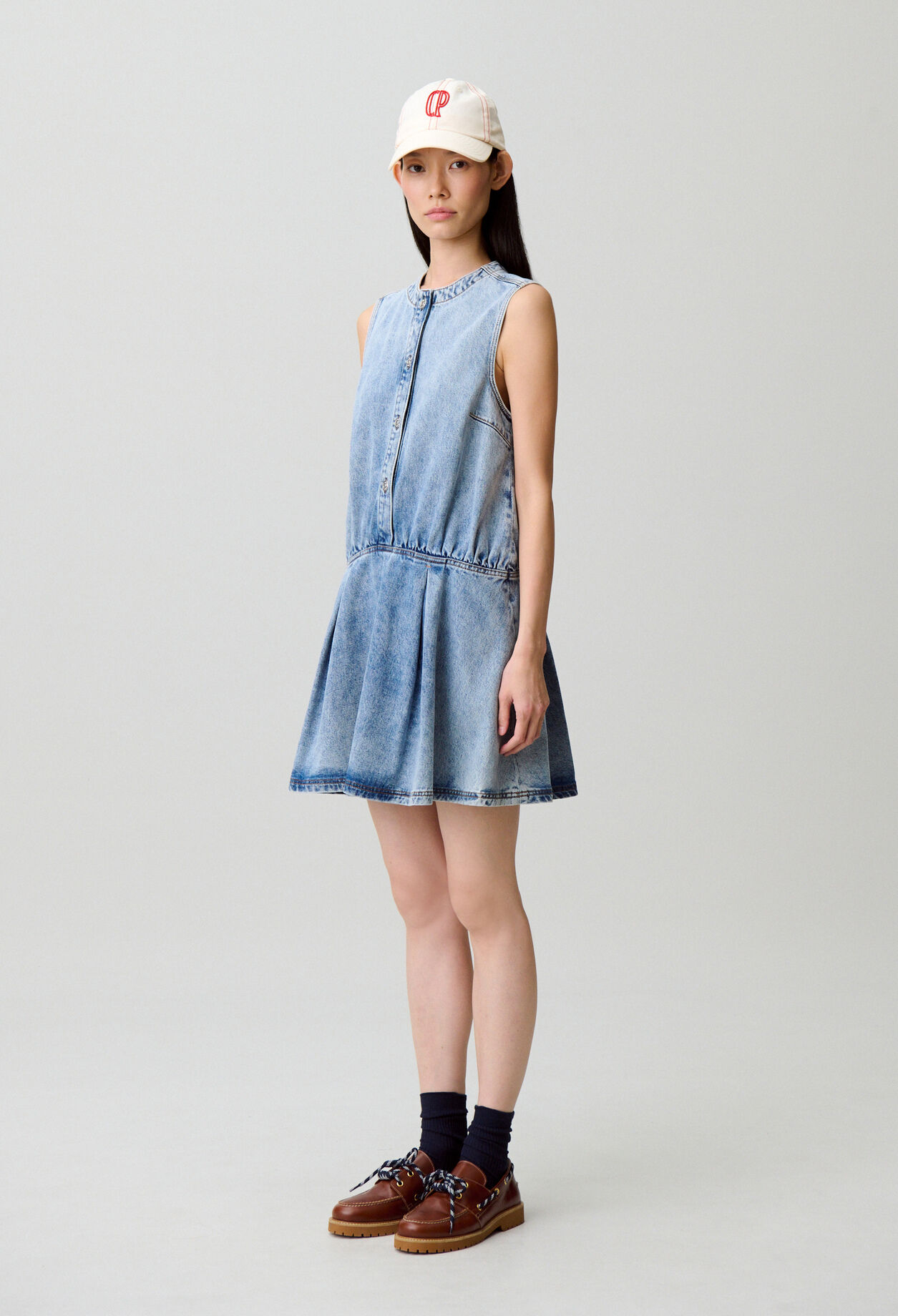 Washed flared denim dress