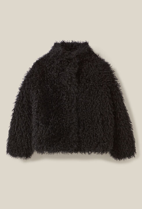 Black faux fur coat