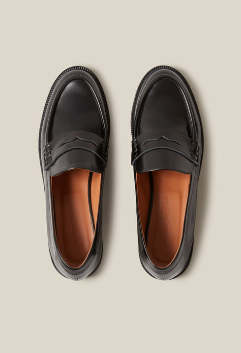 Black leather loafers