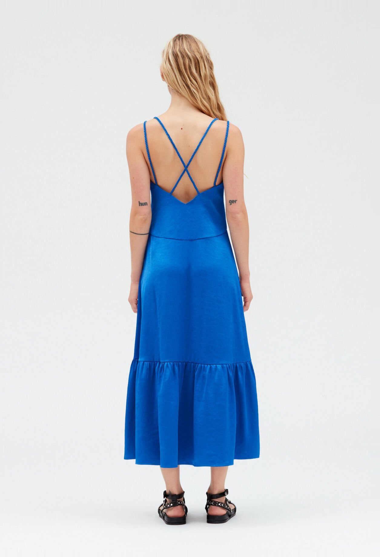 Satiny blue midi dress