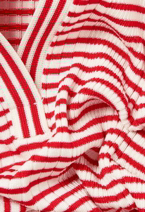 Striped frilled fine knit top