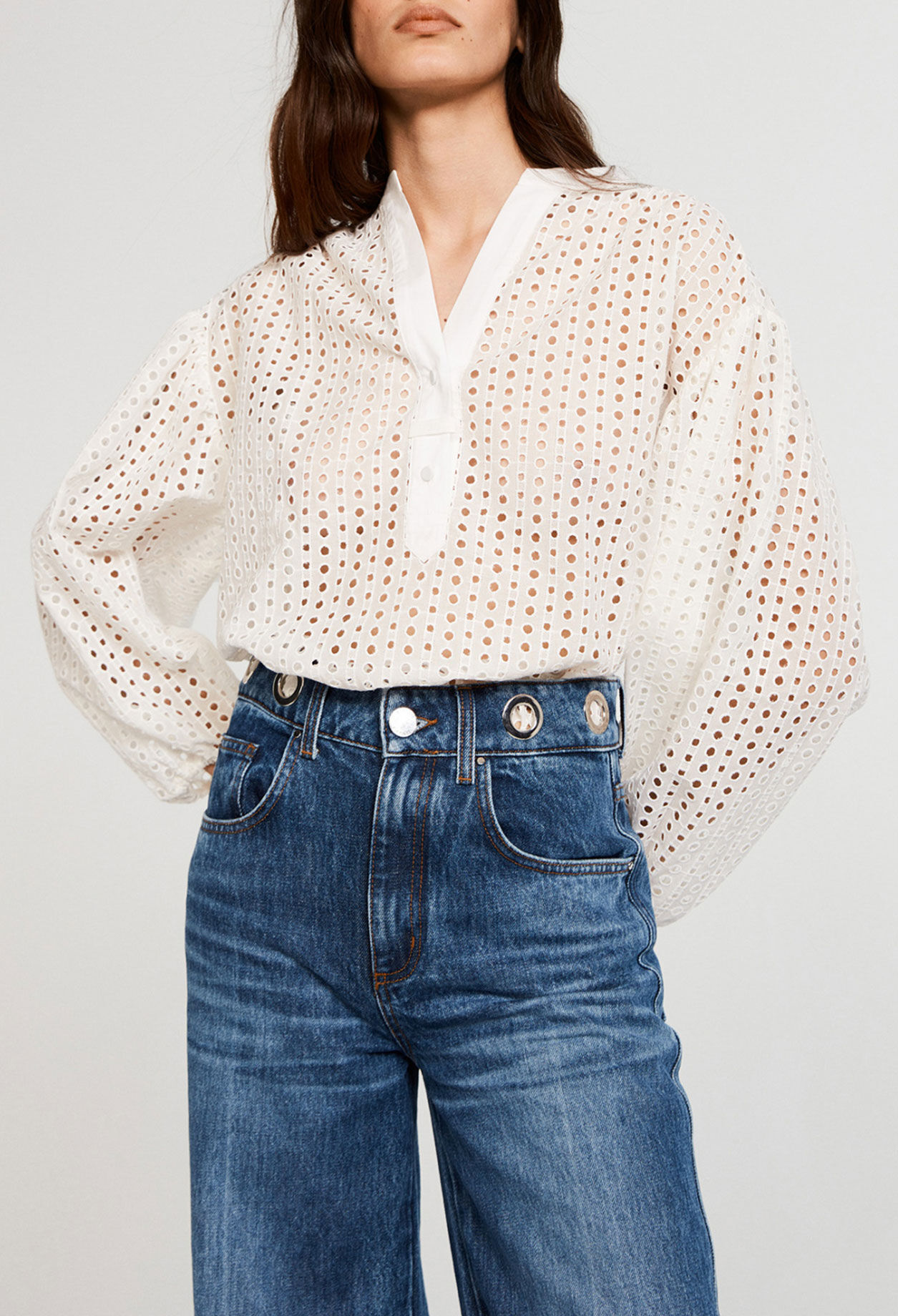 Organic cotton openwork blouse