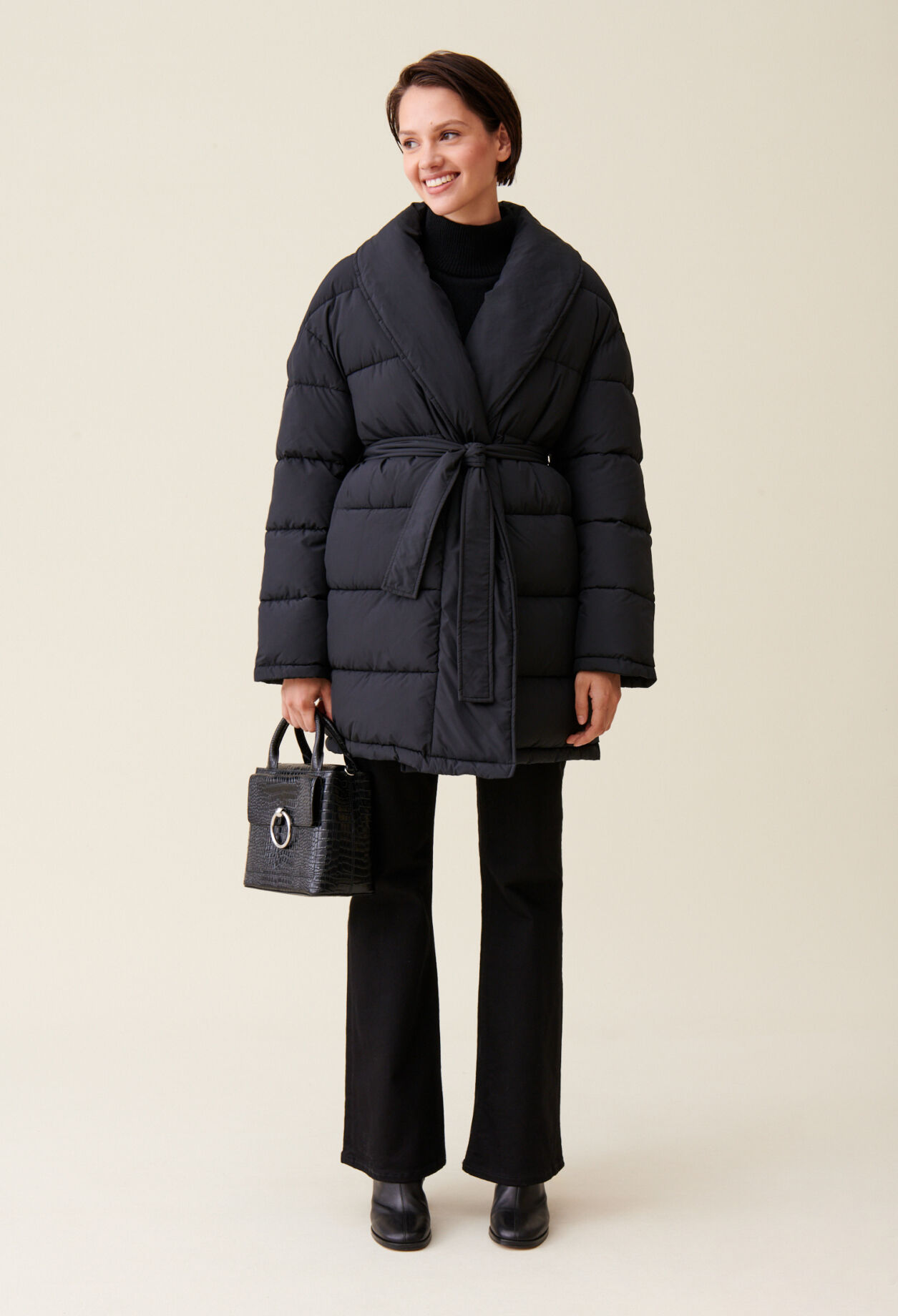 Pillow collar belted puffer coat new arrivals