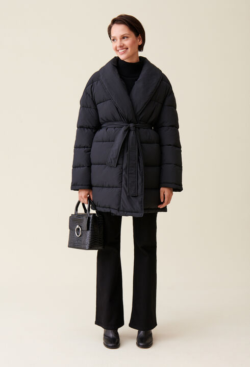 Belted Shawl Collar Puffer