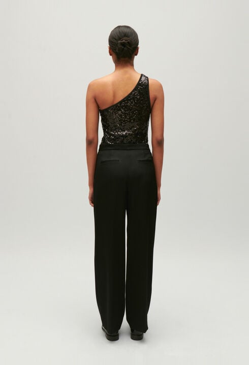 Black asymmetric bodysuit with sequins