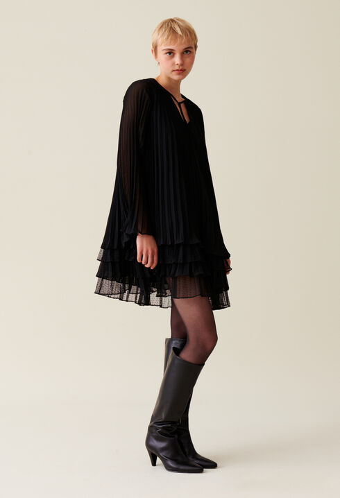 Black ruffled short dress