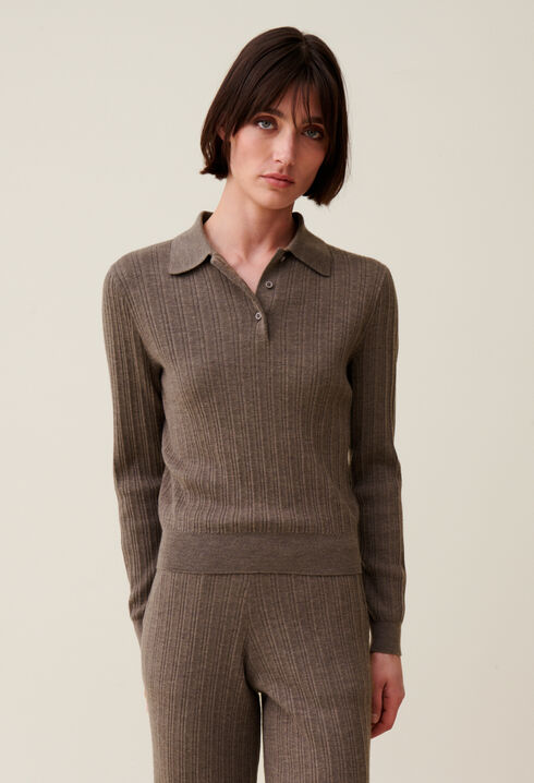 Ribbed Polo Sweater