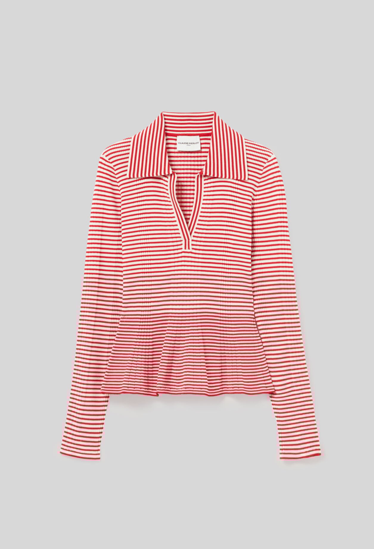 Striped frilled fine knit top