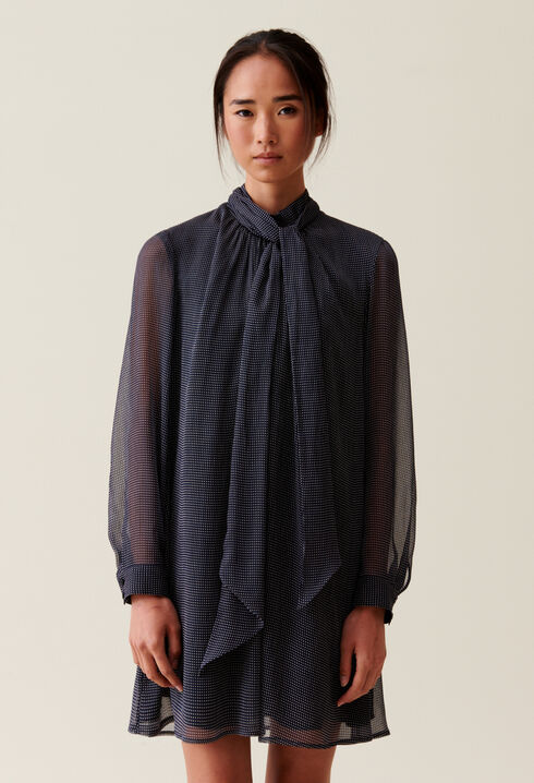 Flowy Dress with Tie Neck