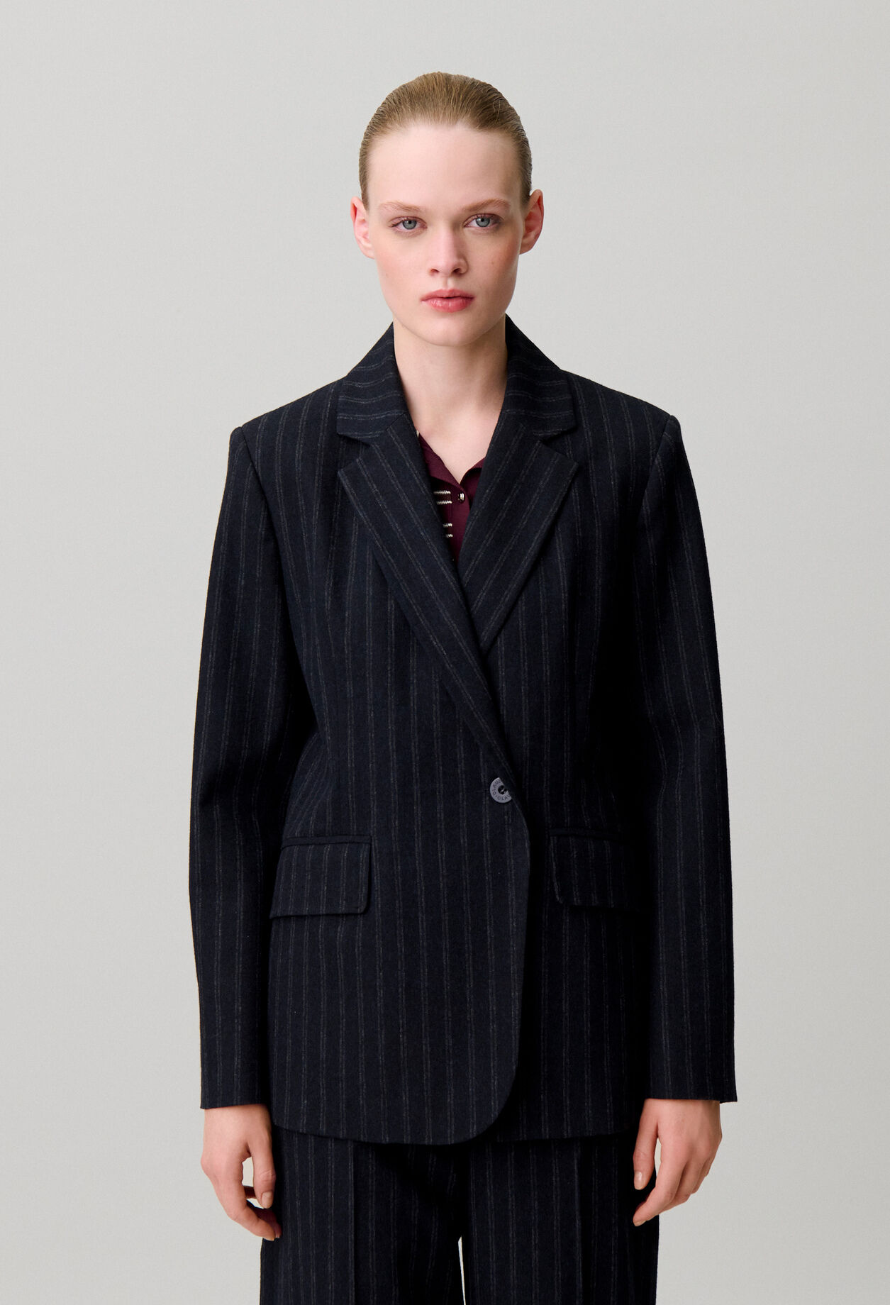 Striped wool-blend jacket