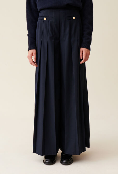 Navy blue loose-fit creased trousers 