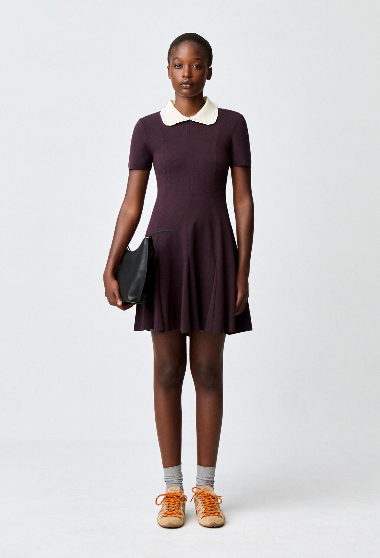 Contrast collar knit skater dress