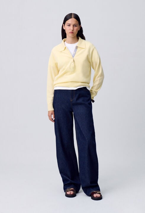 Raw denim straight-cut jeans