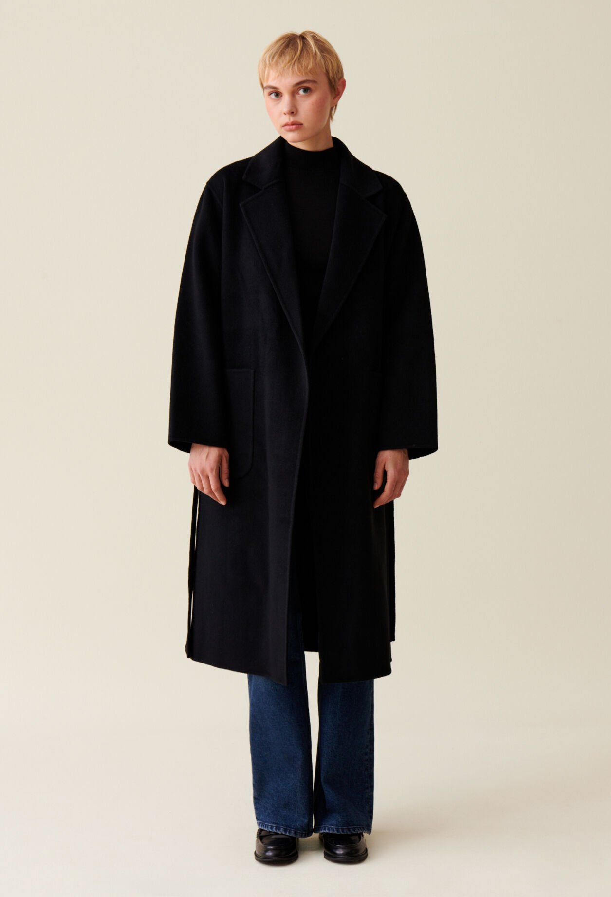 Black belted long coat