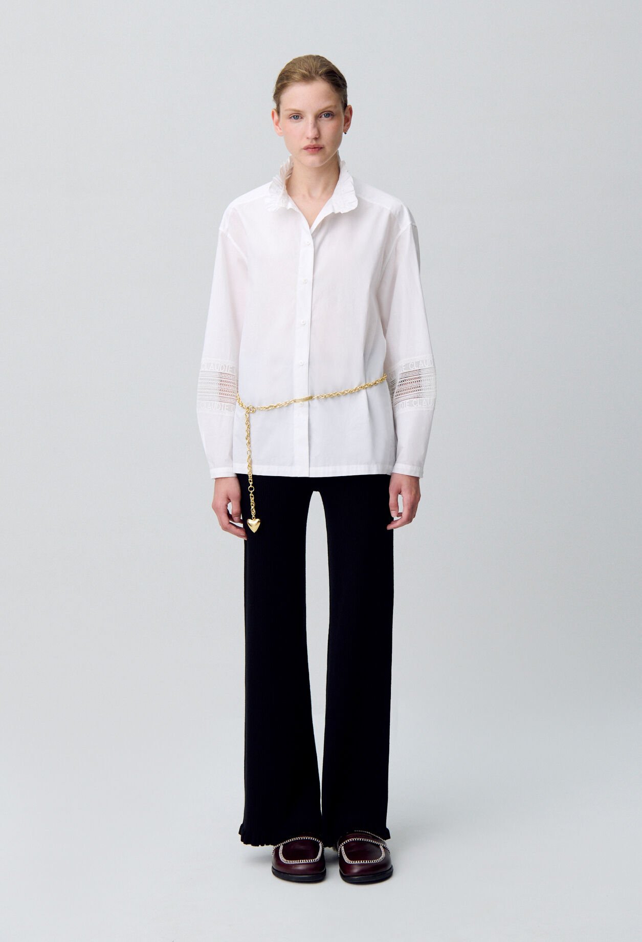 Cotton shirt with frill collar