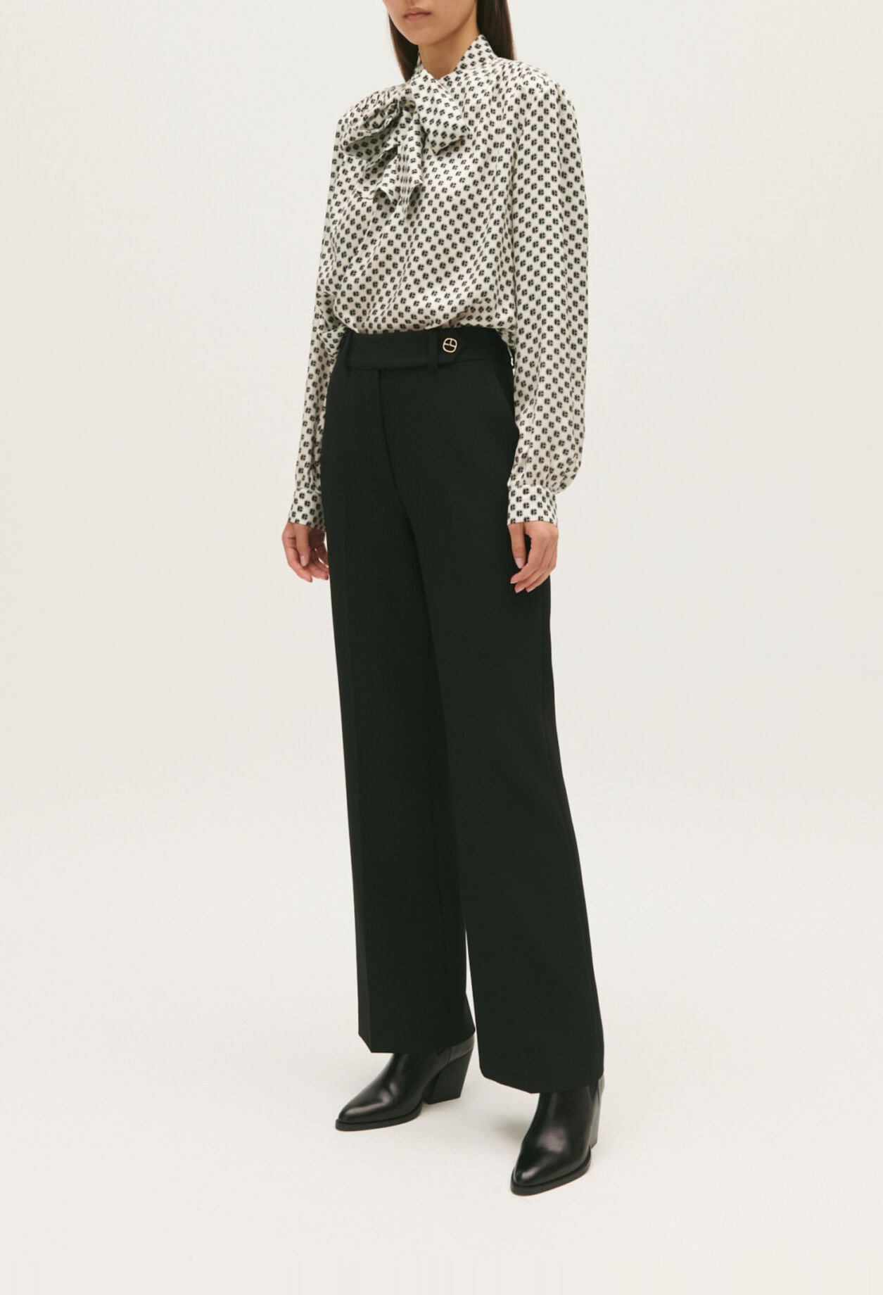 Black straight-leg trousers