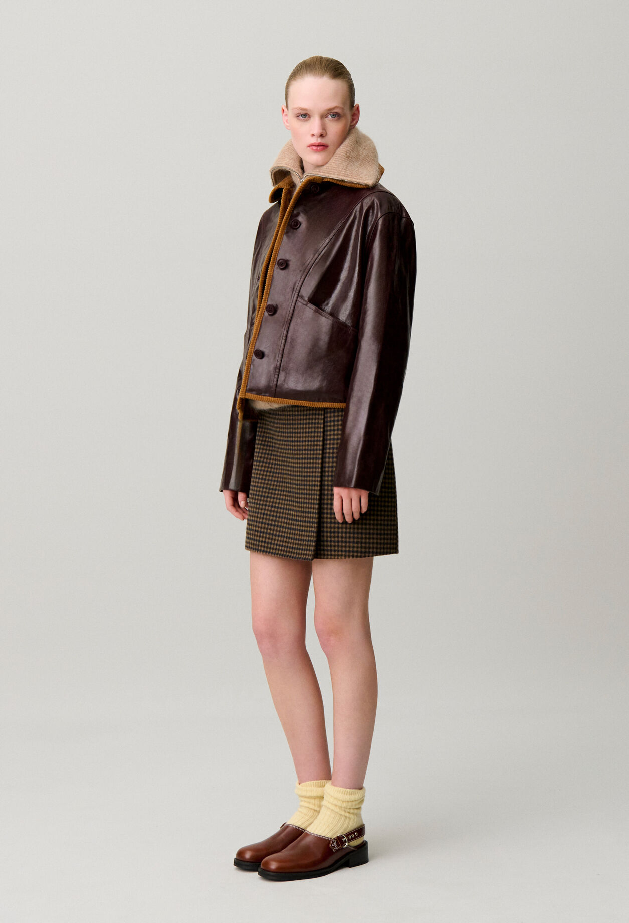 Shiny effect leather jacket