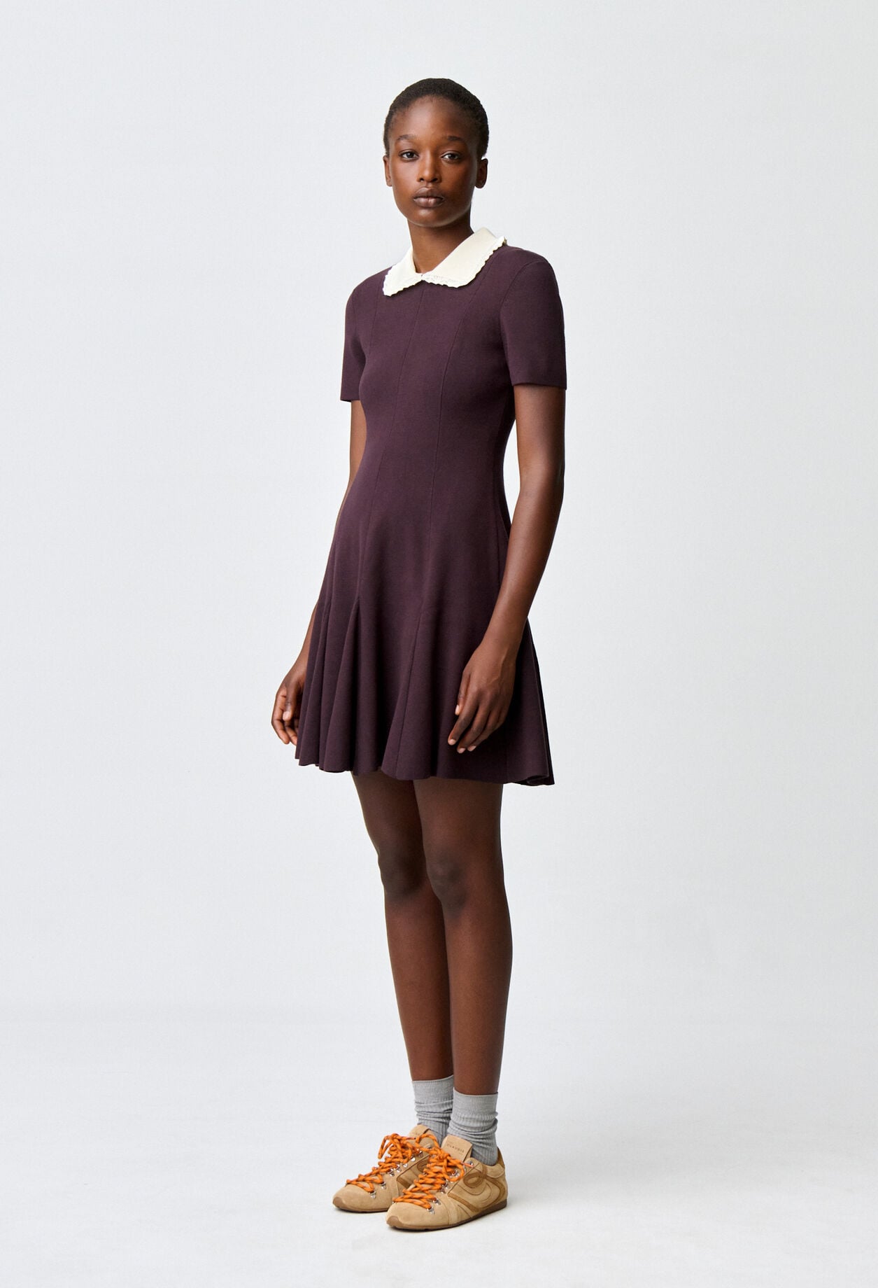Contrast collar knit skater dress