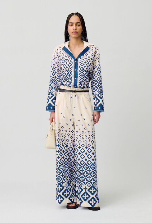 Wide-Leg Fluid Print Trousers