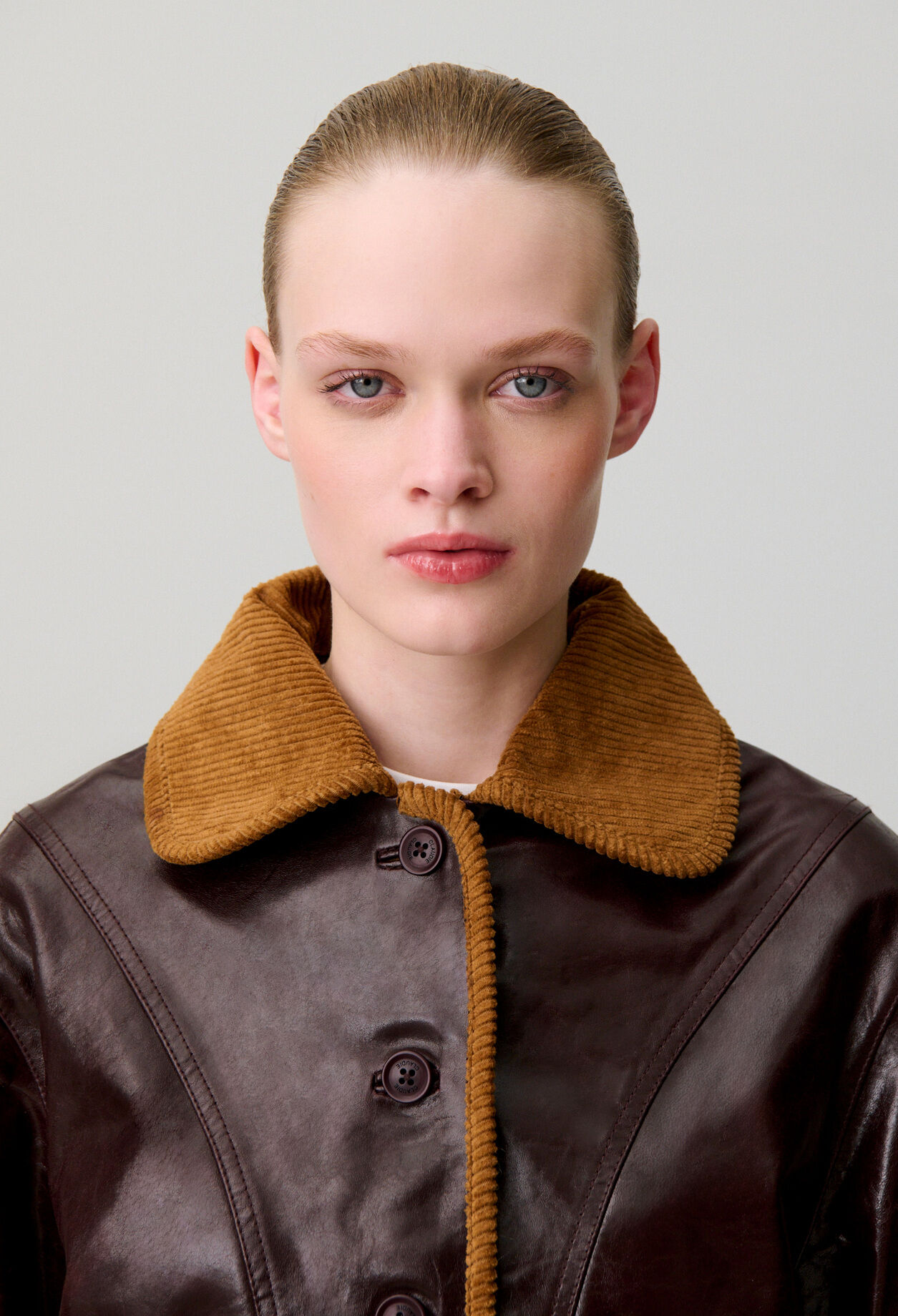 Shiny effect leather jacket