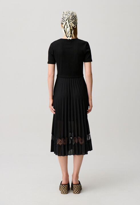 Twist black bi-material midi dress 