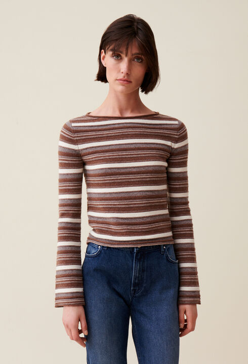 Striped flared sleeve jumper