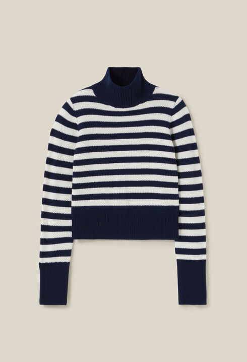 High-neck striped jumper