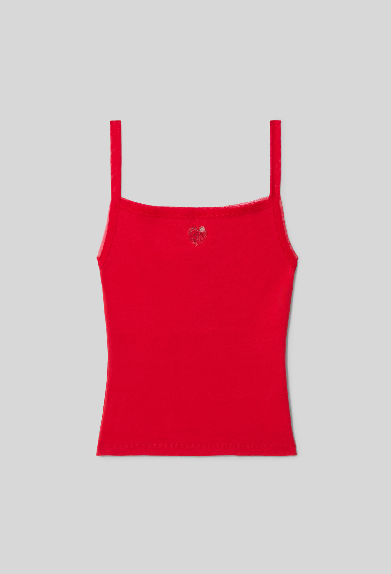 Red Cotton Cami Top with Lace Heart