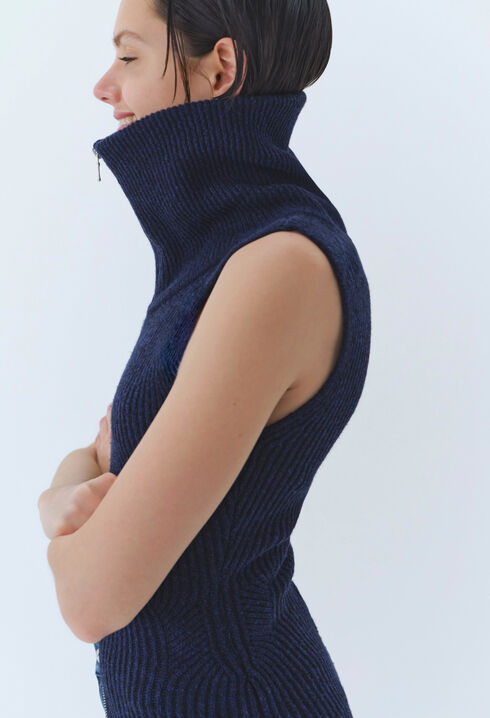 High Neck Zip Knit Dress
