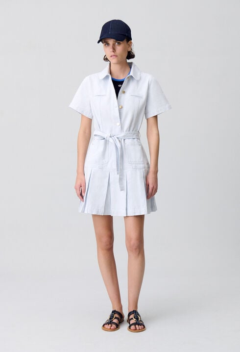 Short Pleated Denim Dress