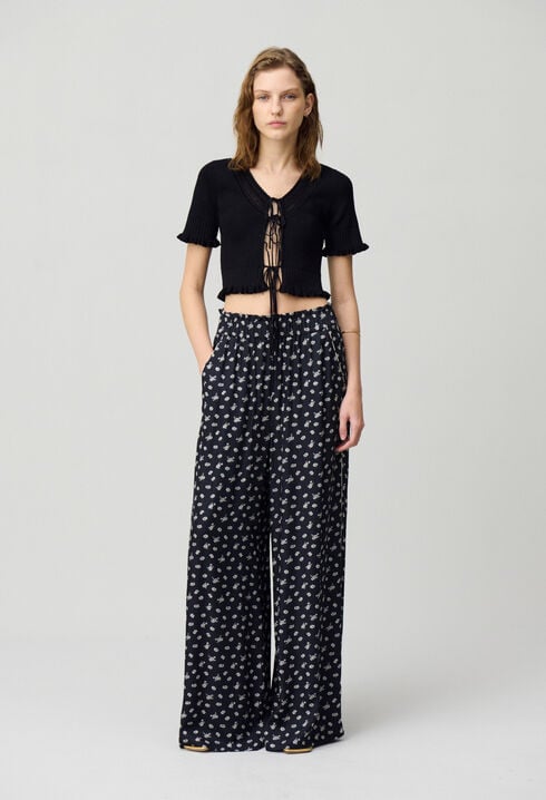 Wide-Leg Fluid Print Trousers