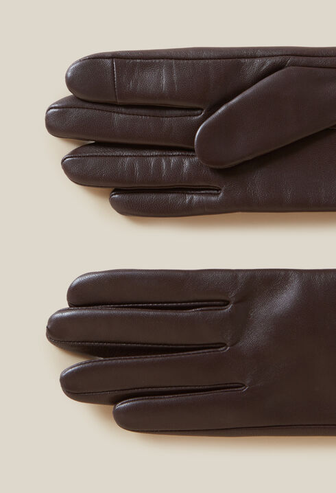 Brown leather gloves gold CP