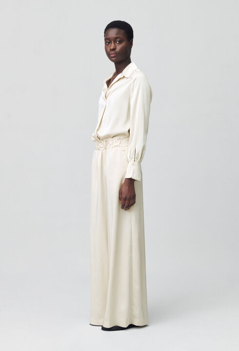 Wide-leg trousers with smocked waistband