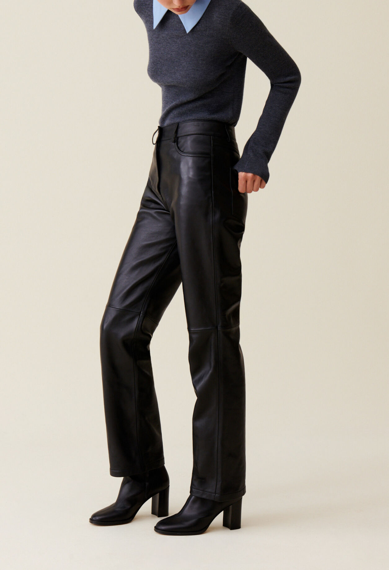 Straight leather trousers
