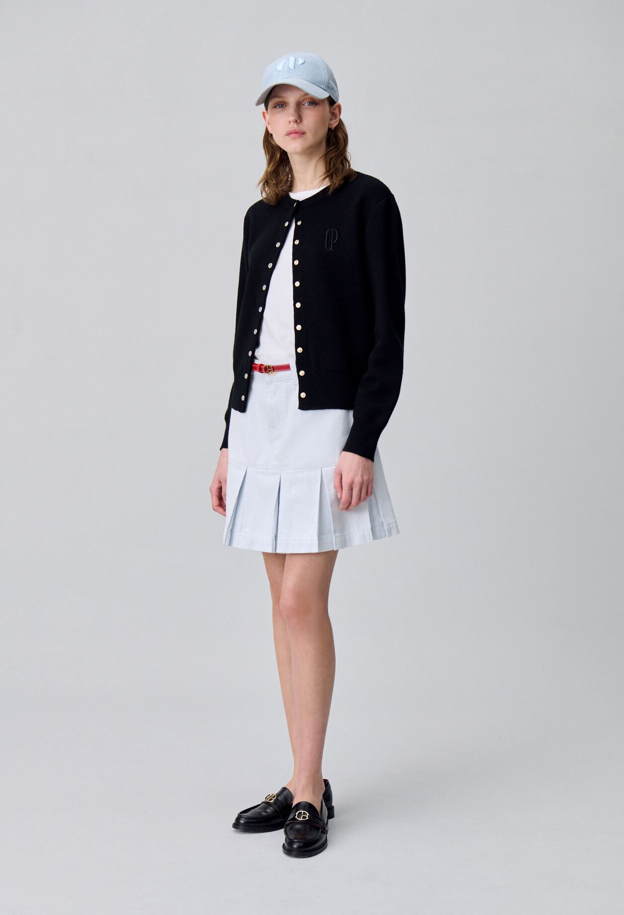 Pleated Short Denim Skirt