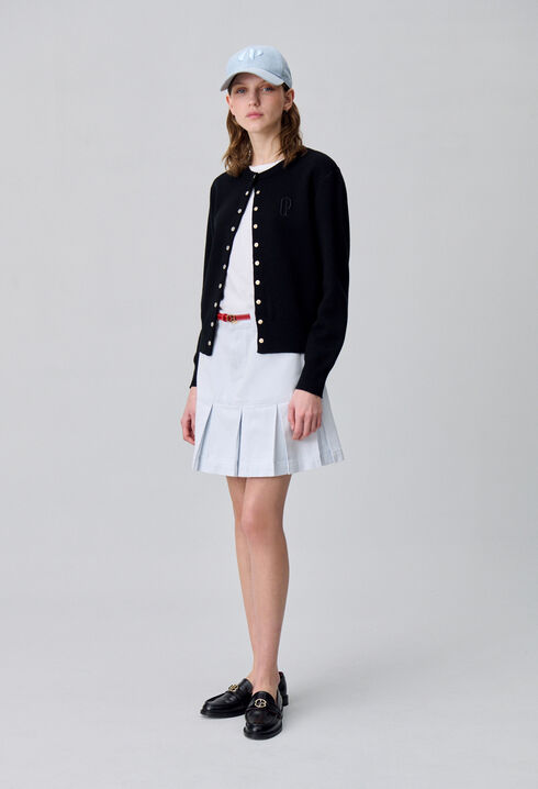 Pleated Short Denim Skirt