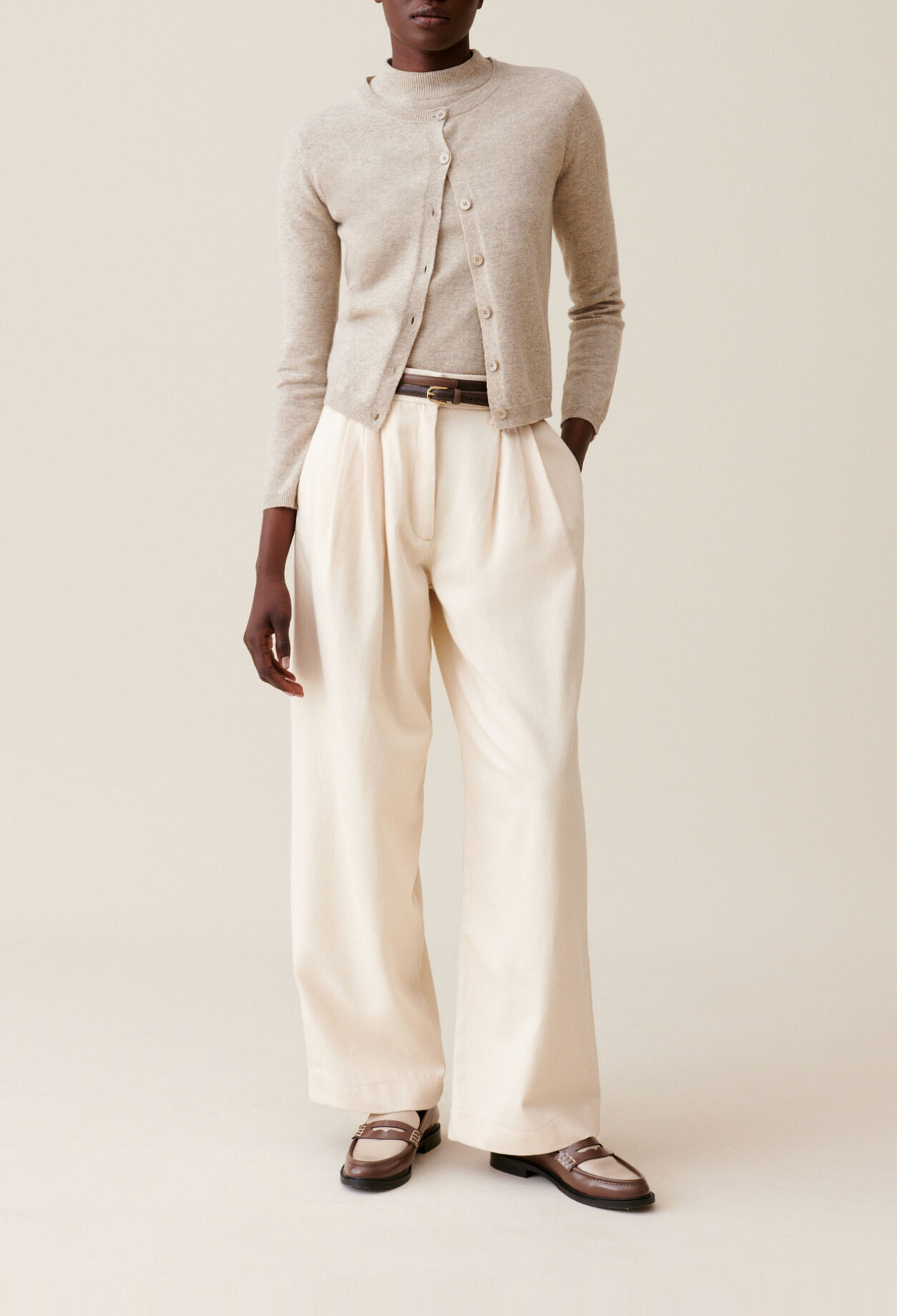 Wide pleated denim trousers
