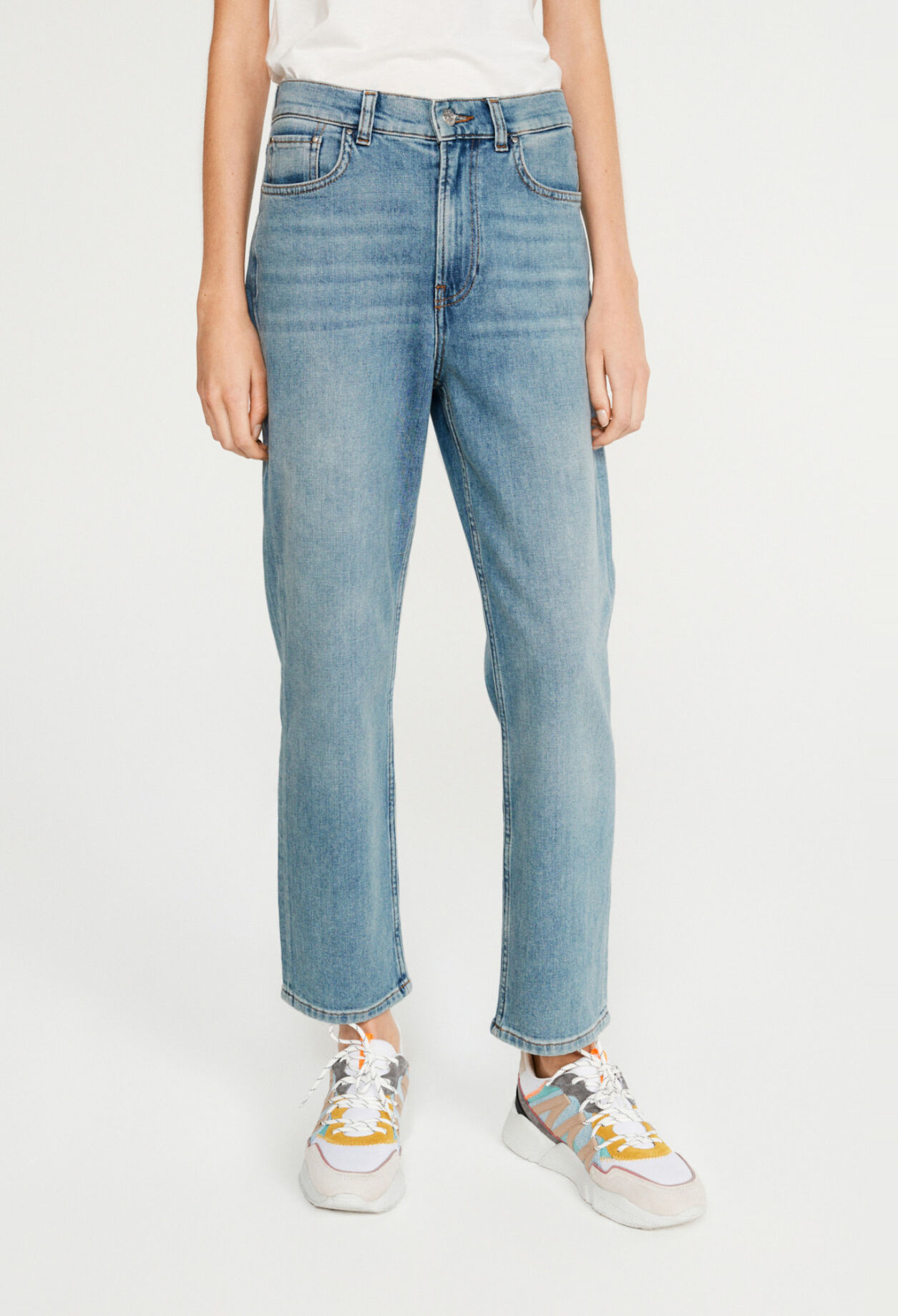 Faded blue jeans made of organic cotton