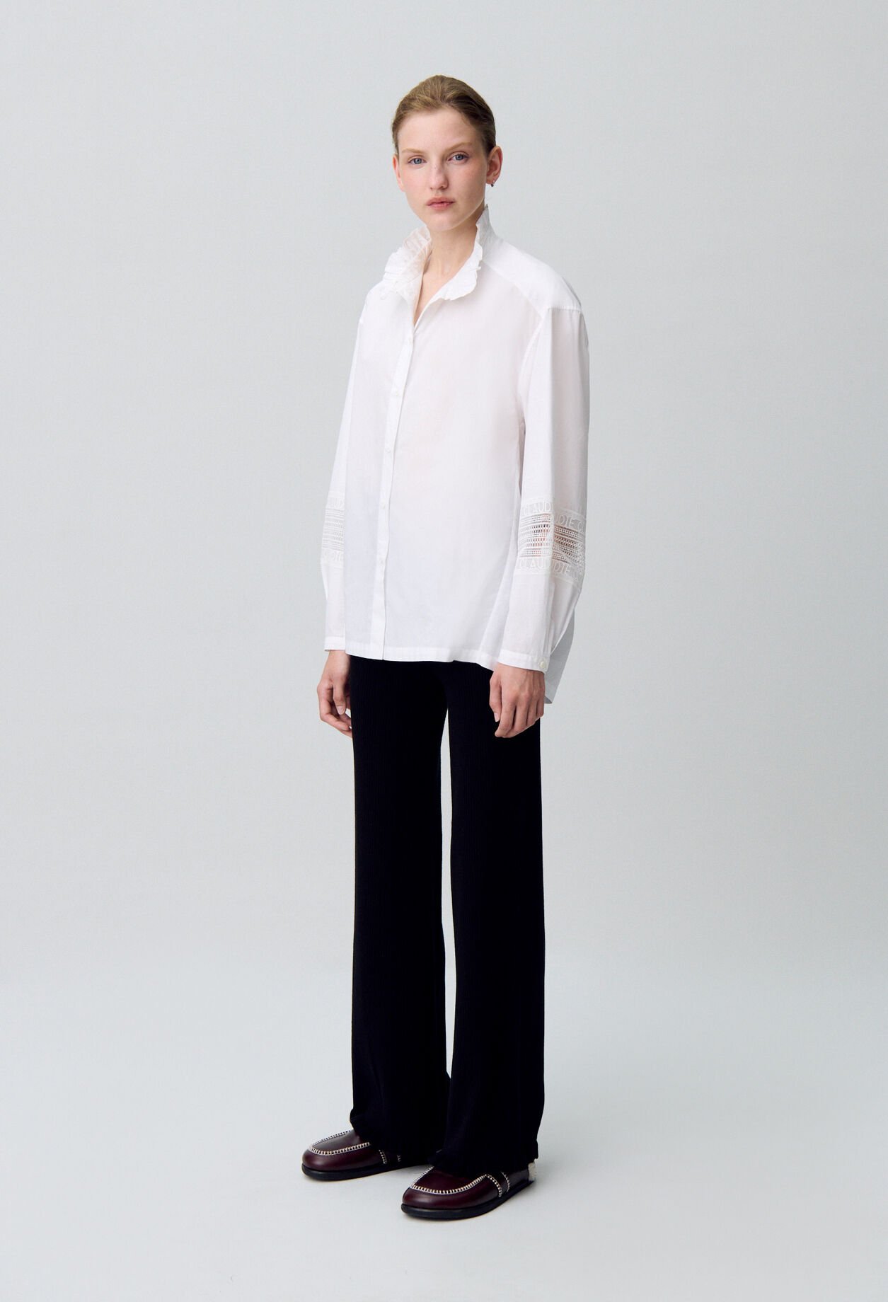 Cotton shirt with frill collar