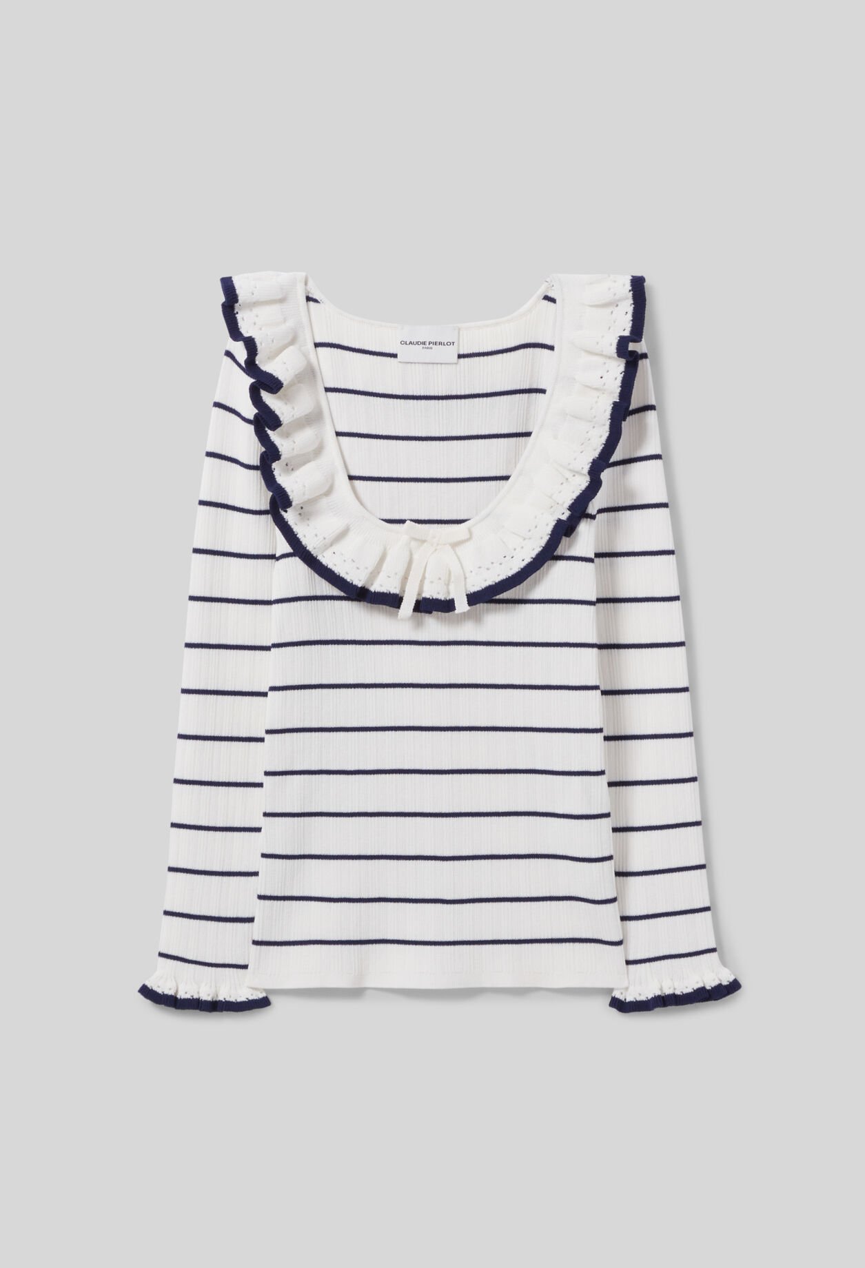 Striped frill knit top