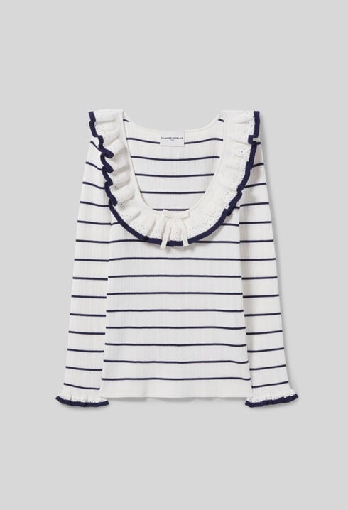 Striped frill knit top