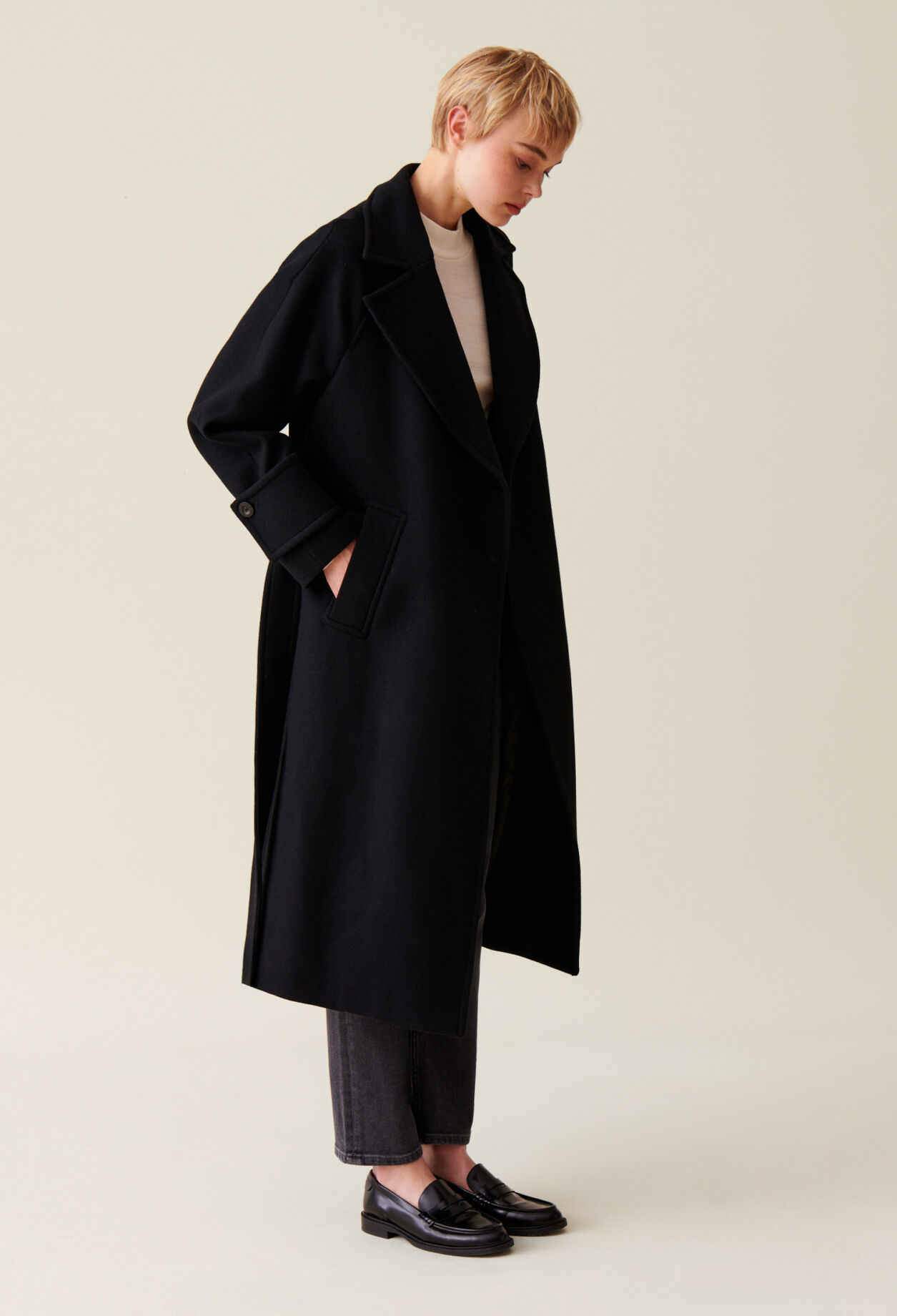 Mid length wool blend coat