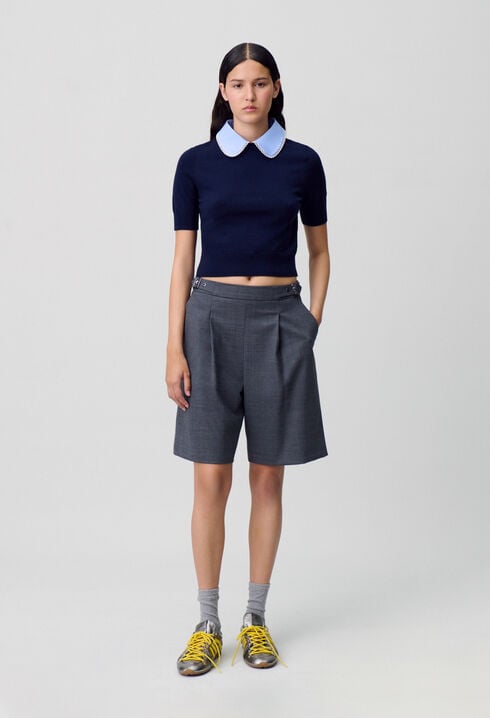 Fine Knit Top with Collar