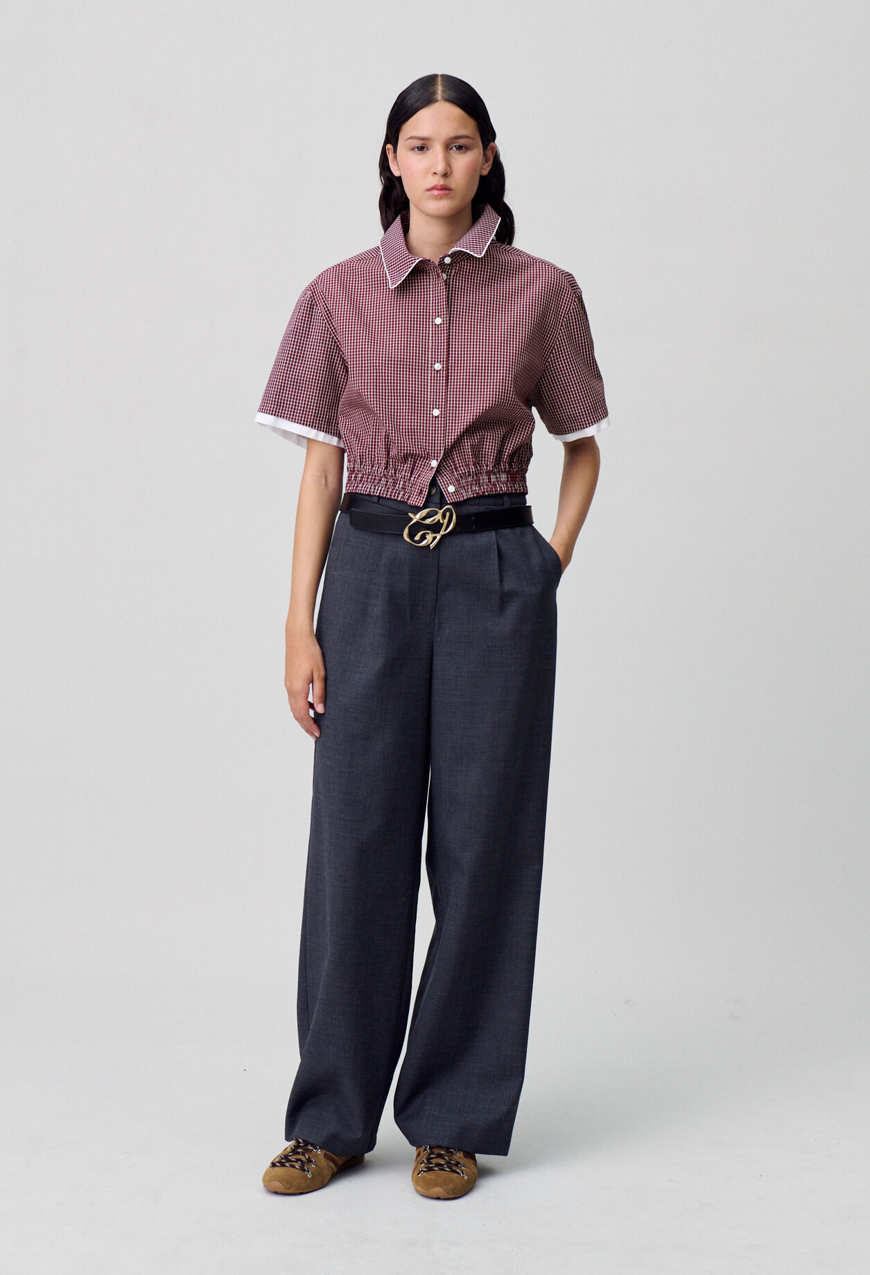 Short checked shirt