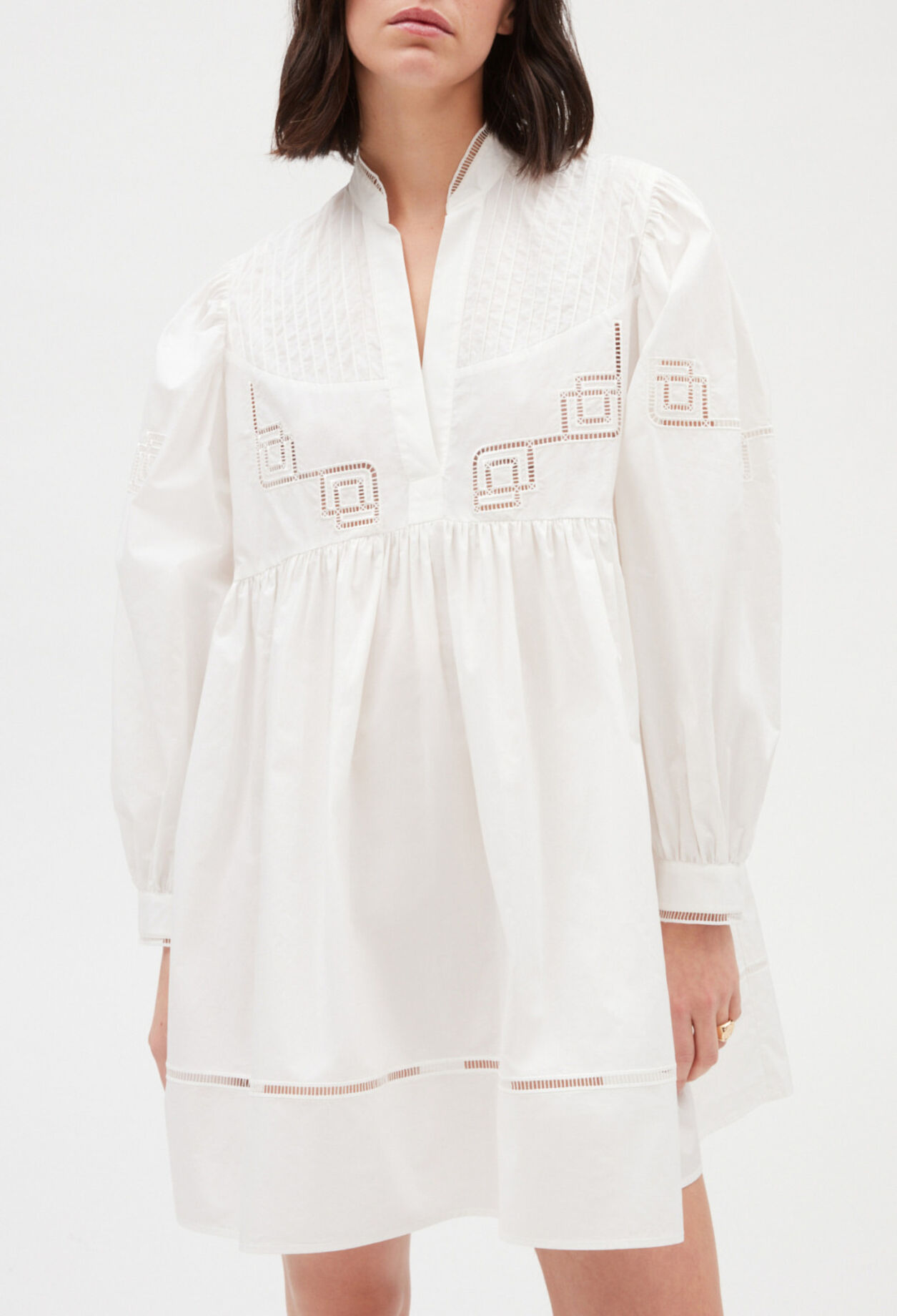 Embroidered white cotton mini dress